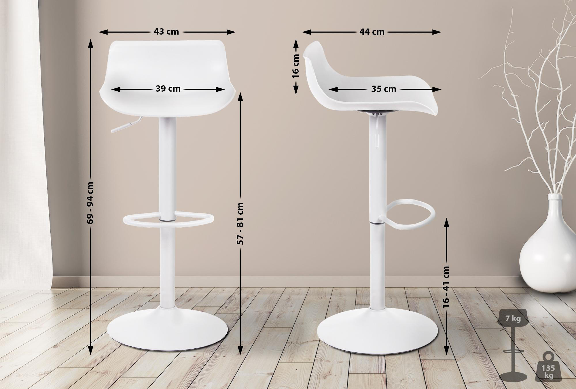 BARHOCKER 2er Set Kunststoff weiß - Walnussfarben/Weiß, Kunststoff/Metall (43/69/44cm) - CLP
