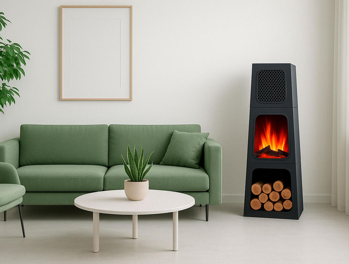 ELEKTROKAMIN Schwarz Bodenmodell mit integrierter Heizung 1800 W - Schwarz, Glas (45/120/35cm) - Purline