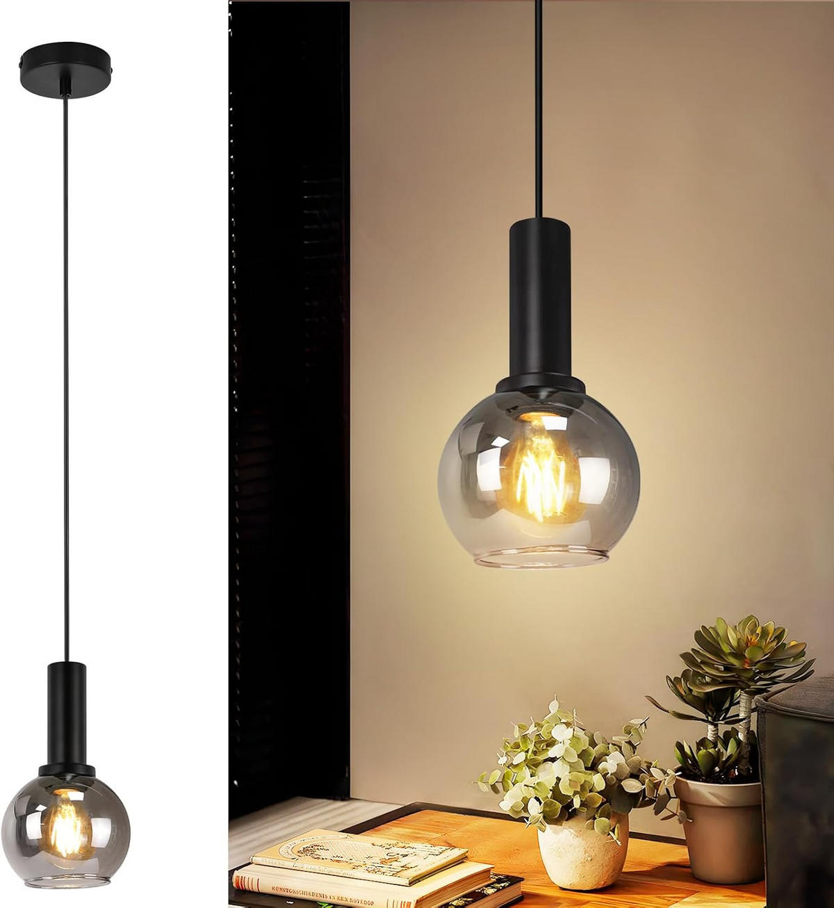 HÄNGELEUCHTE Torvq 10/13/145 cm - Schwarz, Glas/Metall (10/13/145cm) - ZMH