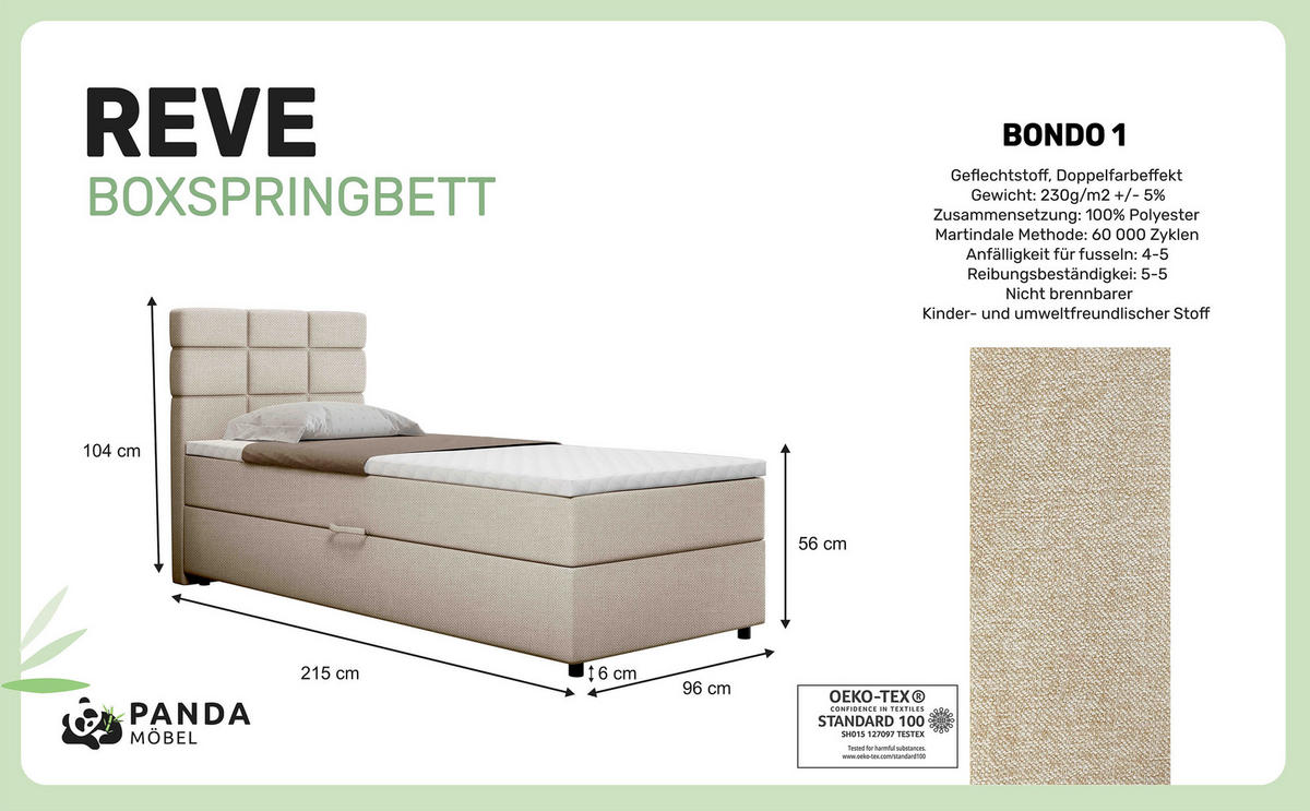 BOXBETT Reve 90 x 200 cm mit Bettkasten und Lattenrost ohne matratze - beige - Beige, Holz (90/206cm) - Panda Möbel