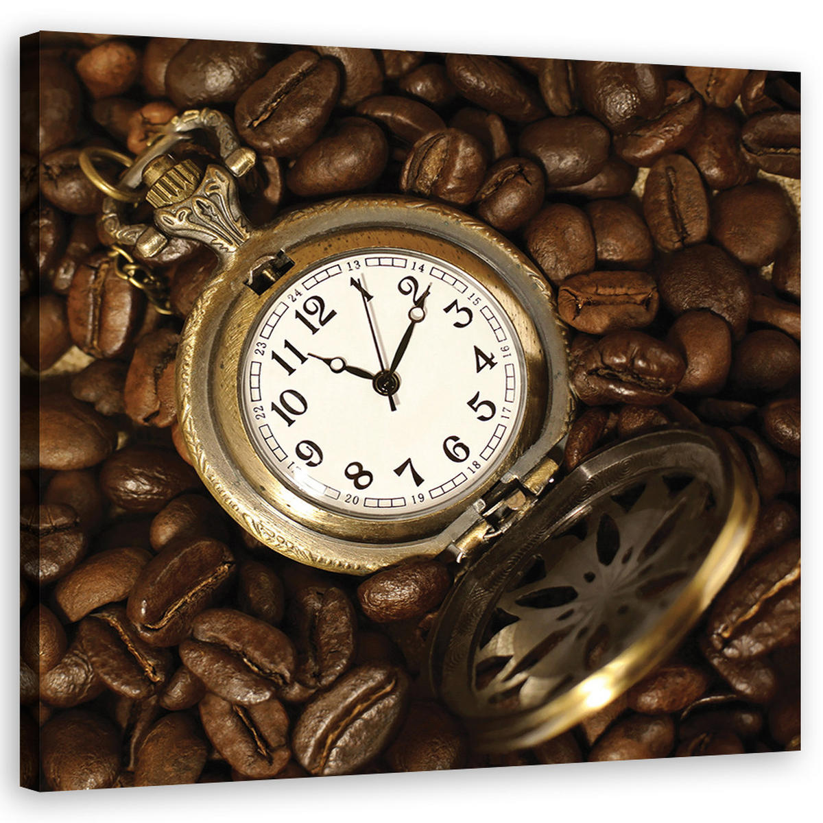 WANDBILD kaffeebohnen und uhr - Braun, Textil (50/50cm) - Feeby