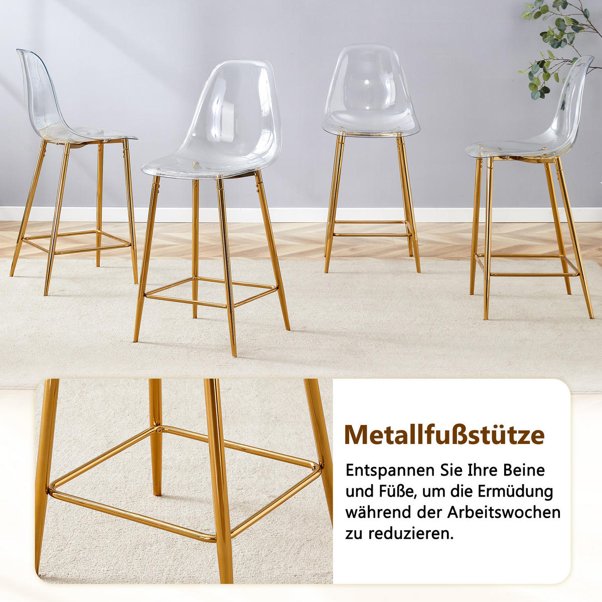BARHOCKER DE-36582 4er Set mit transparenter Sitzschale Gold - Goldfarben, Kunststoff (45/102/51cm) - ComfortXL