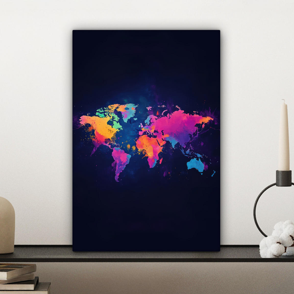 LEINWANDBILD Weltkarte - Bunt - Graffiti Deko Wohnzimmer 20x30 cm - Multicolor, Textil (20/30cm) - MuchoWow