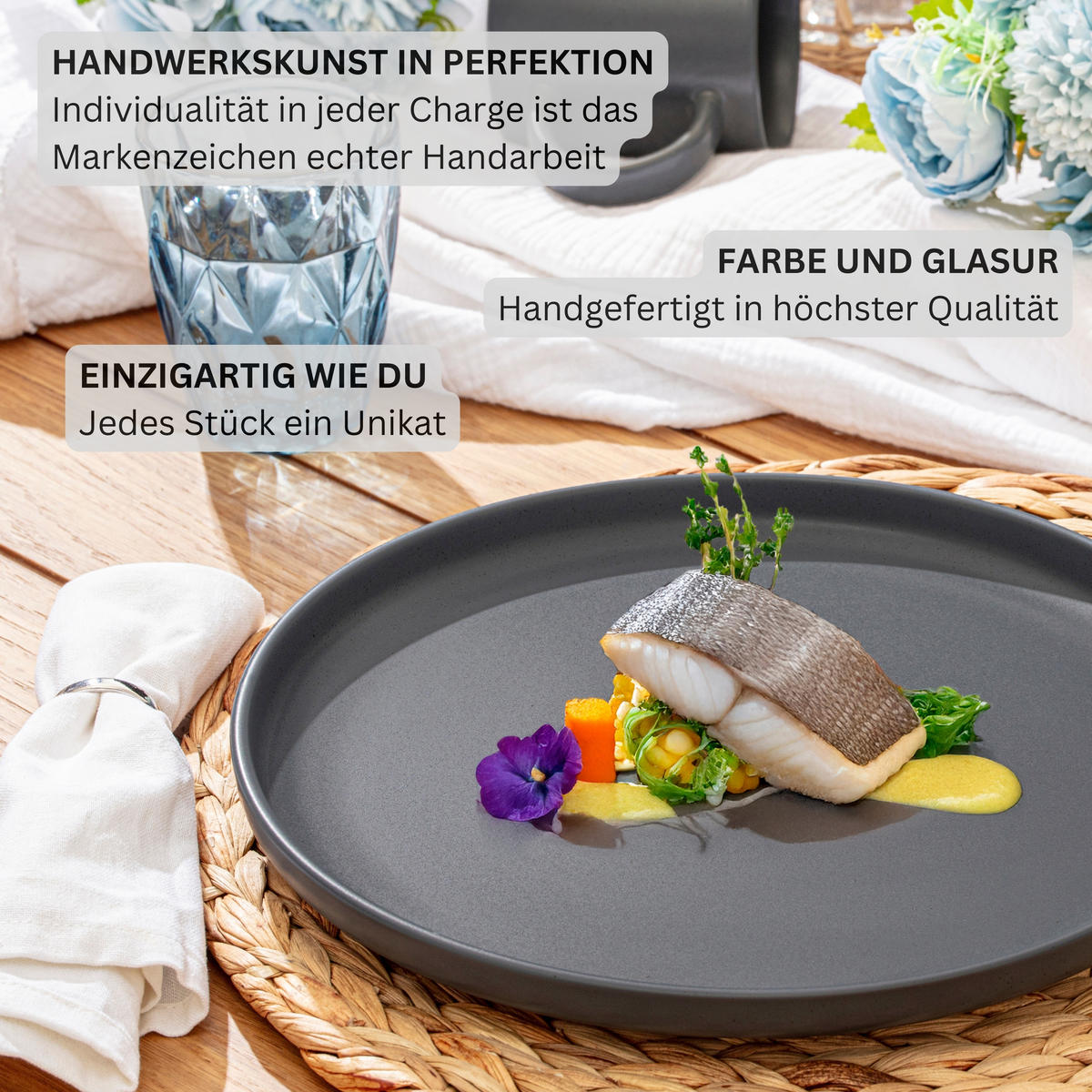 SPEISETELLER LEEDS - 4 teilig aus Steingut - Grau, Stein (26.5cm) - Sänger