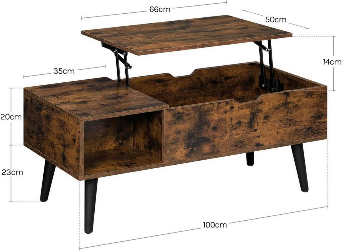 COUCHTISCH höhenverstellbar(47-53 cm), mit Stauraum, Vintagebraun - Dunkelbraun/Schwarz, Holzwerkstoff/Metall (50/100/43cm) - Woltu