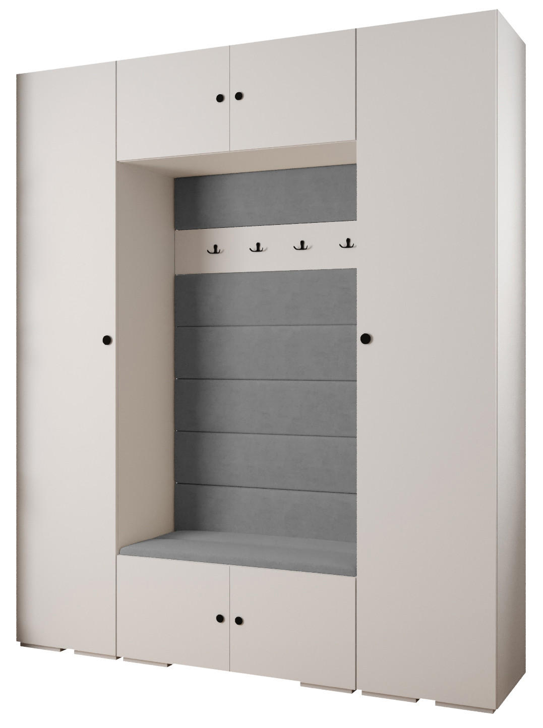 Abiks Möbel Garderoben-Set Weiß, Grau, Schwarz 200x236.7x47 cm