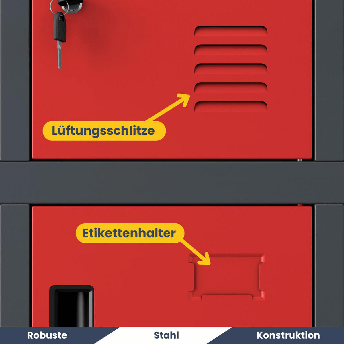 SCHLIESSFACHSCHRANK Spind TAMPA 20 Fächer172x136x45cm Anthrazit-Rot - Anthrazit, Metall (136/172/45cm) - DELUKE