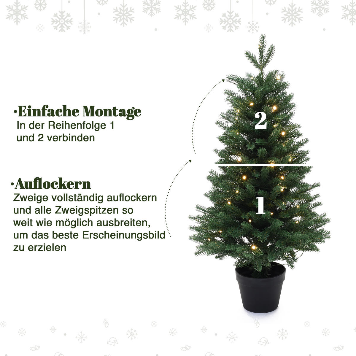 KÜNSTLICHER Weihnachtsbaum 90 cm mit Beleuchtung und Timer - Grün, Kunststoff (60/93cm) - Hometopia