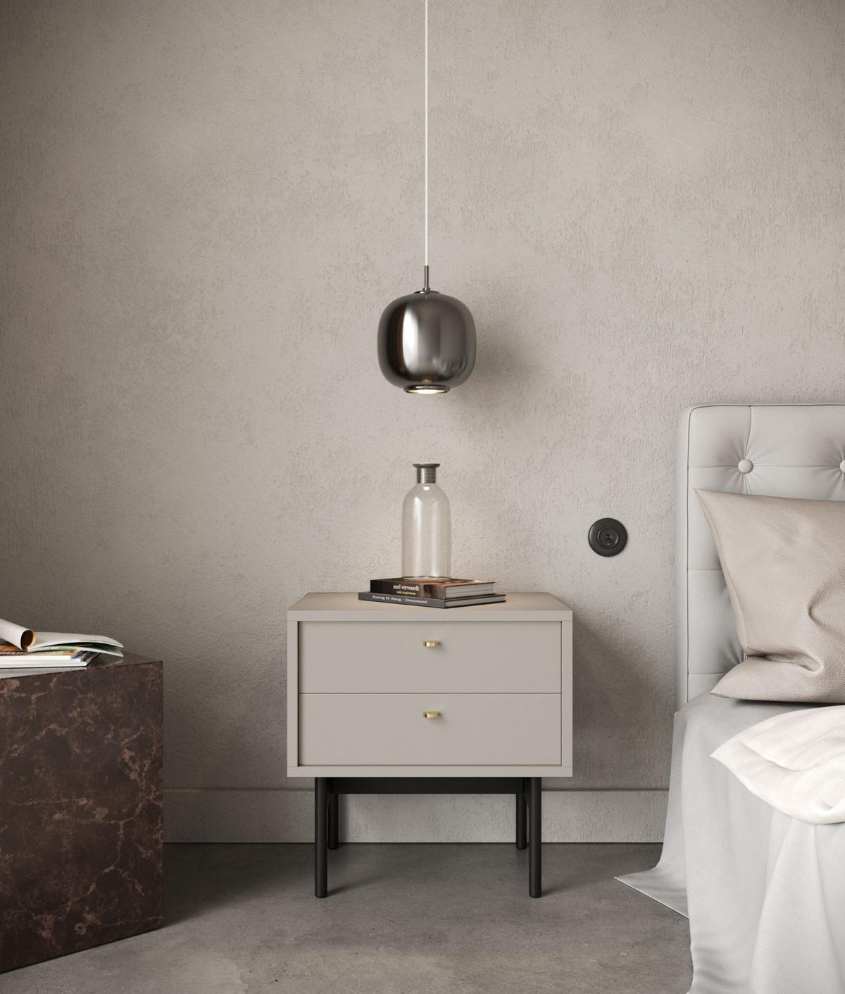 NACHTTISCH Olar Greige 55 cm - Kaschmir/Goldfarben, Holzwerkstoff/Metall (55/57/38cm) - Selsey