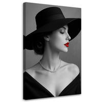 LEINWANDBILD Porträt Frau mit Hut 60x90cm - Schwarz, Textil (60/90cm) - Feeby