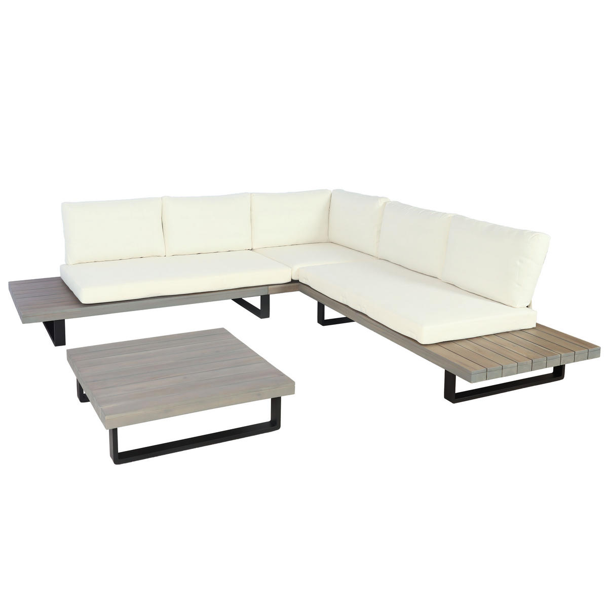 GARTEN-GARNITUR Schwarz, Grau, Cremeweiß - Schwarz/Weiß, Holz - MCW