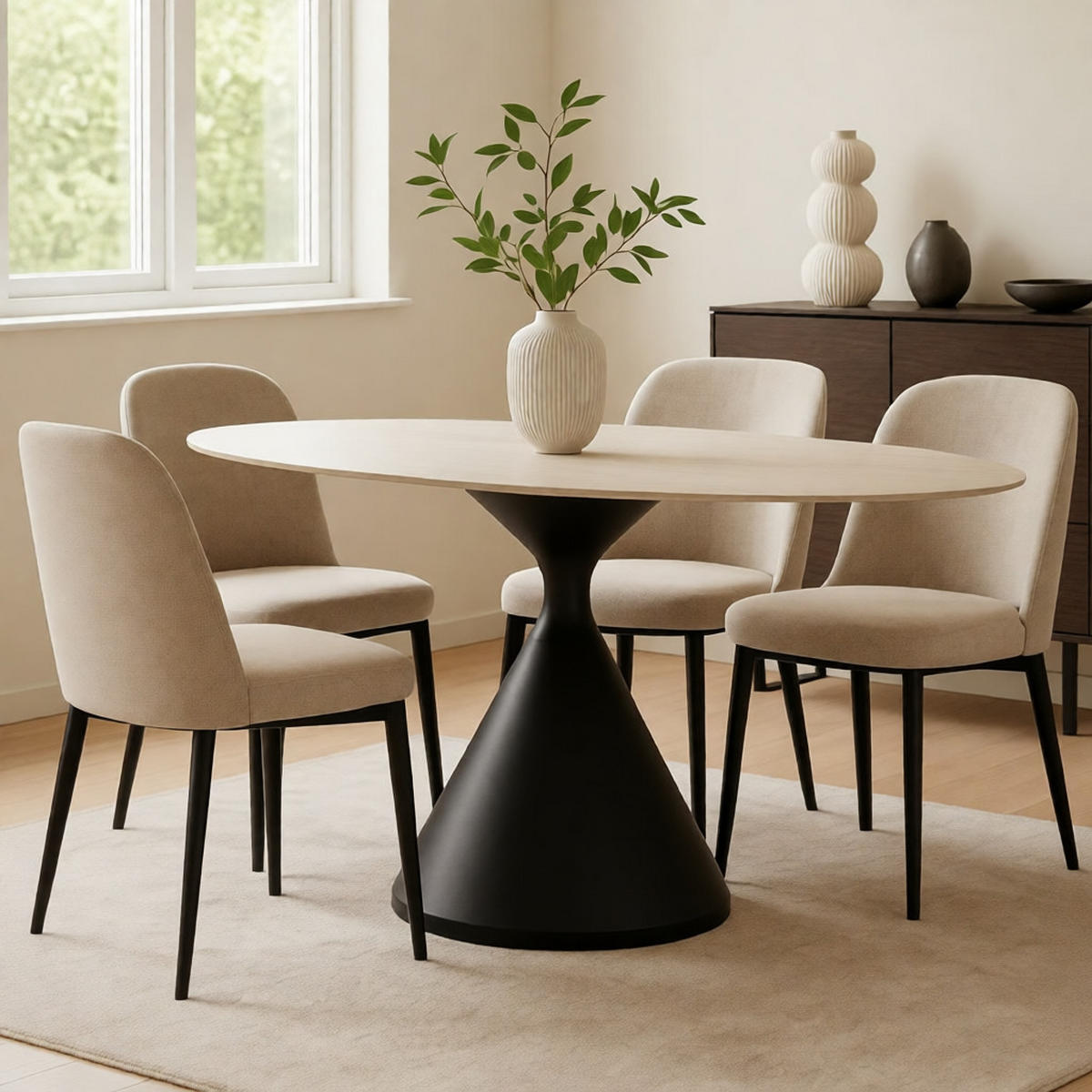 ESSTISCH Space, cremefarben und schwarz, MDF und Eisen, 180 x 90 x 73 cm - Creme/Schwarz, Holzwerkstoff/Metall (90/180/73cm) - Mauro Ferretti