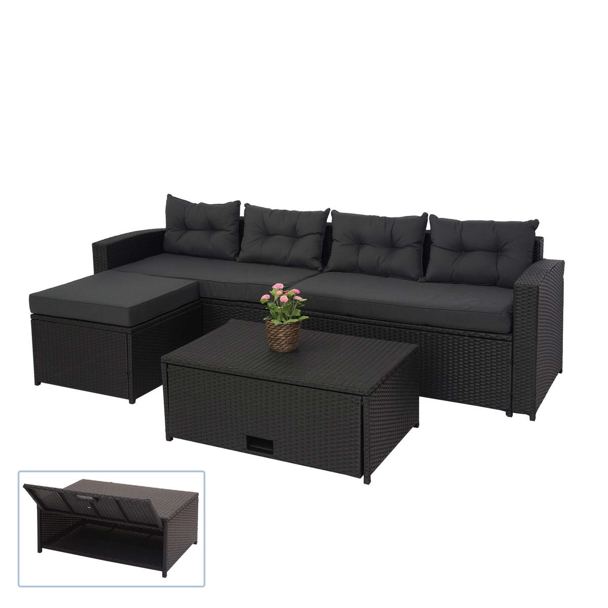 POLY-RATTAN GARNITUR Schwarz, Anthrazit - Anthrazit/Schwarz, Kunststoff - MCW