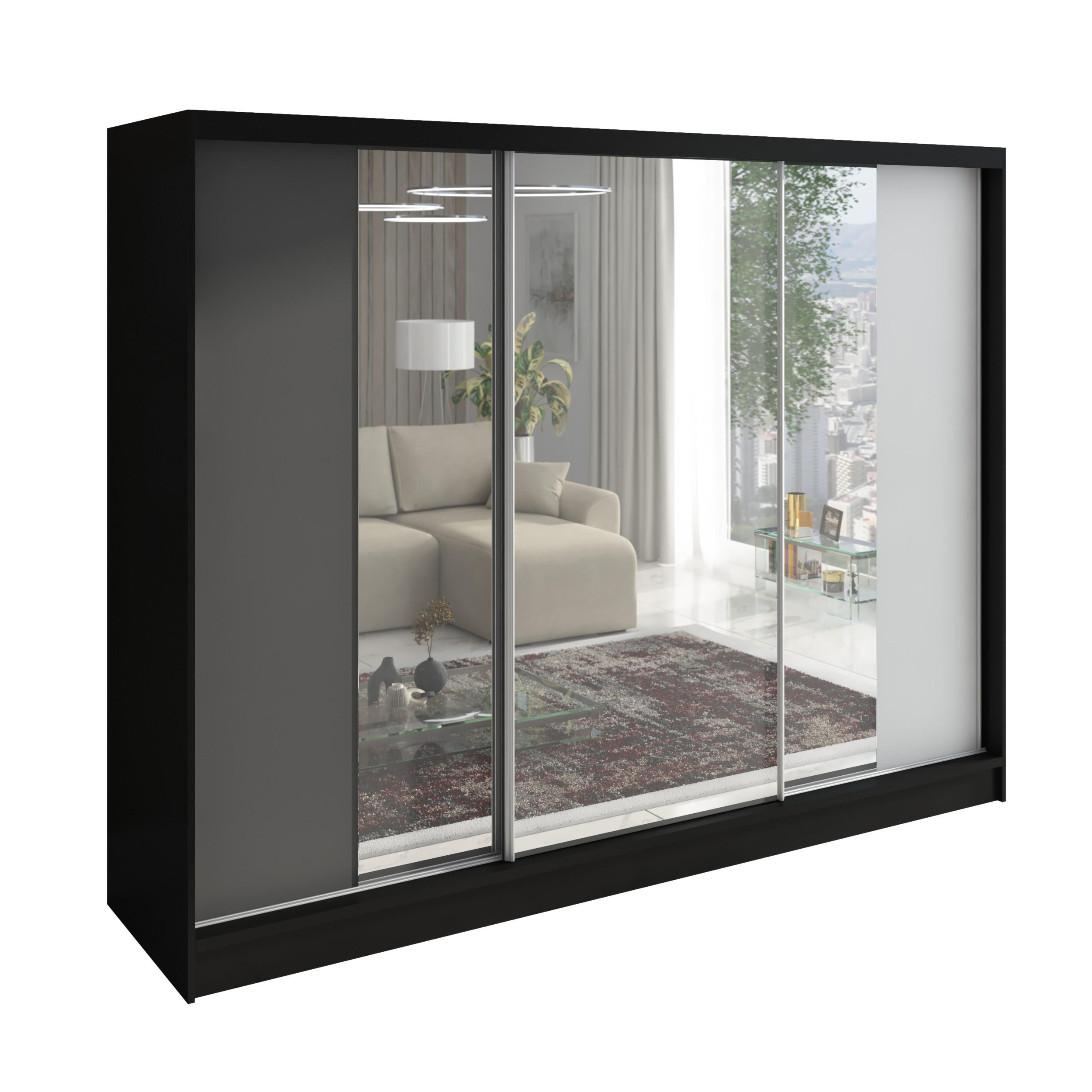 A&J MöbelLand SCHWEBETÜRENSCHRANK Schwarz, Graphit, Weiß 200cm × 60cm × 215cm