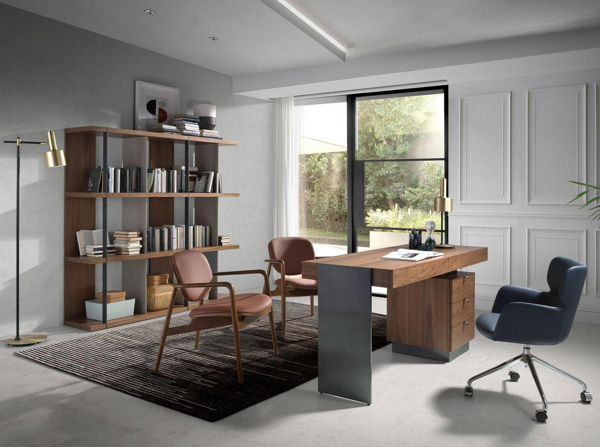 SCHREIBTISCH Schreibtisch Nussbaum und abgedunkelter polierter Stahl 160/60/76 cm - Edelstahlfarben/Walnussfarben, Holz (60/160/76cm) - ANGEL CERDA