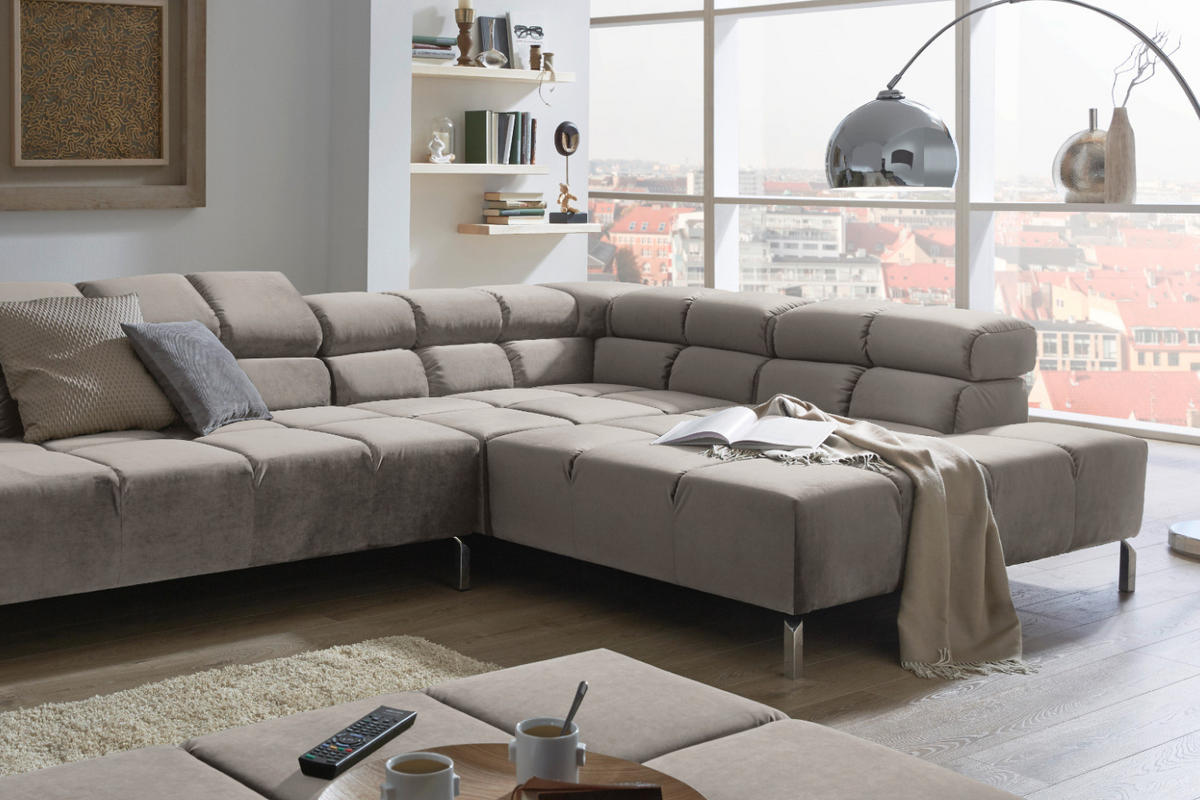 ECKSOFA NELSON Silber Velvet - Silberfarben, Textil (321/216cm) - KAWOLA