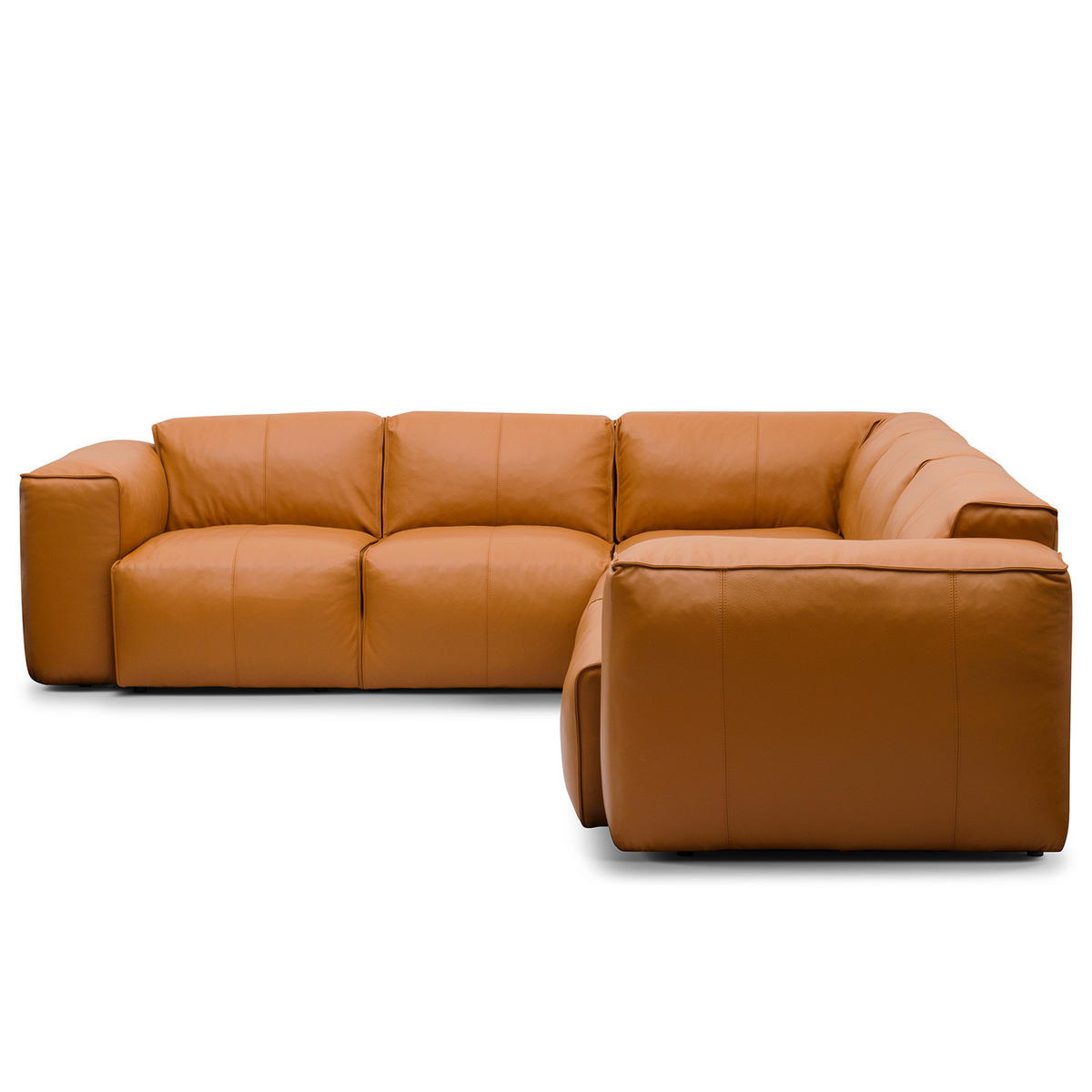 ECKSOFA mit Rundecke - Cognac/Schwarz, Leder/Kunststoff (325/260cm) - home24