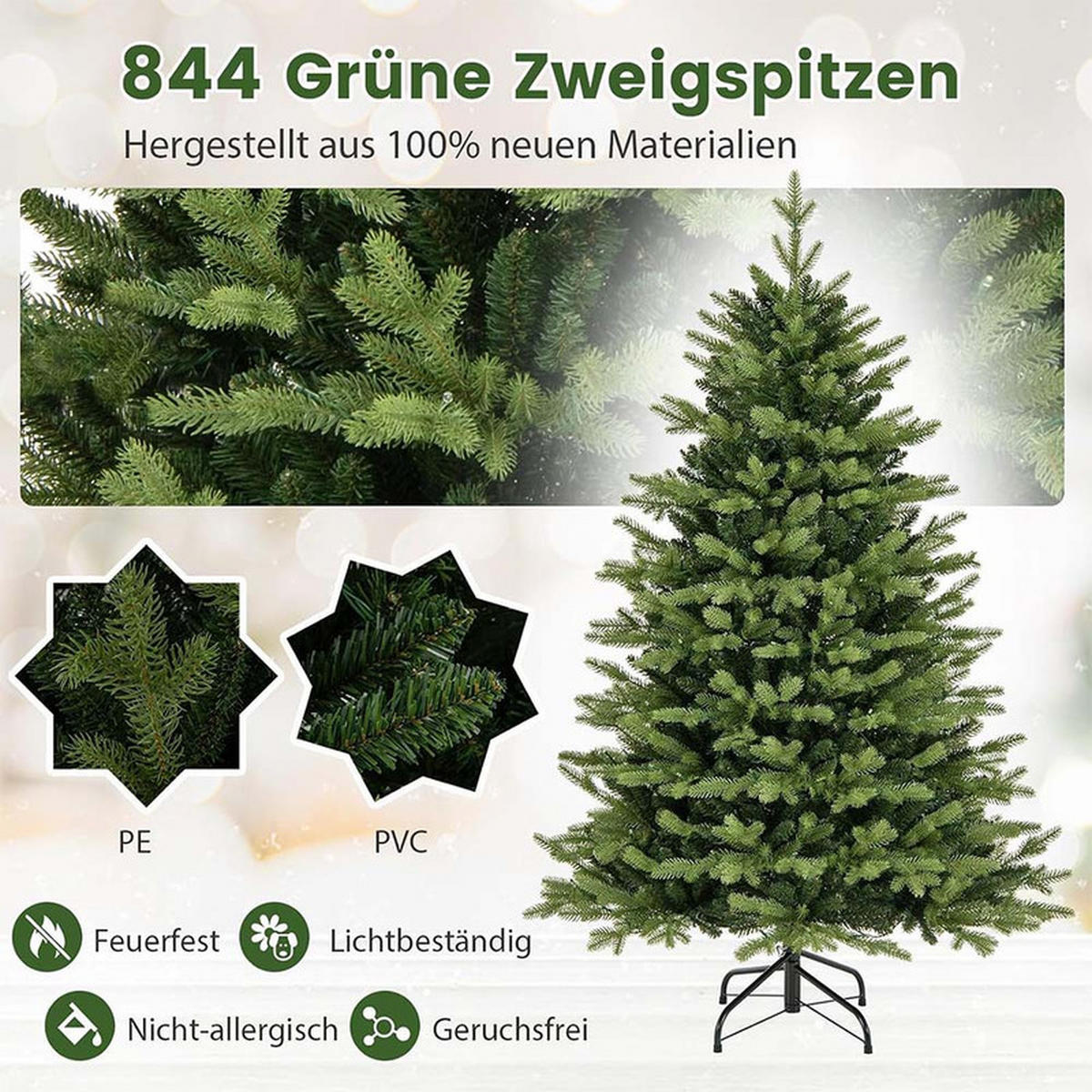WEIHNACHTSBAUM mit 11 Lichtmodi 150cm Grün - Grün, Metall (150cm) - COSTWAY