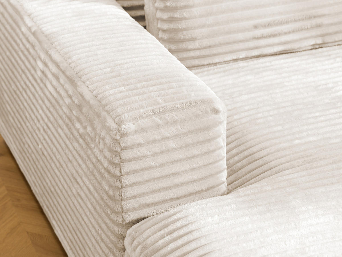 ECKSOFA Wolke mit tiefer Sitzfläche, Schlaffunktion und praktischem Bettkasten aus weichem Creme Cordstoff - Creme/Schwarz, Holz/Kunststoff (162/225cm) - S-Style