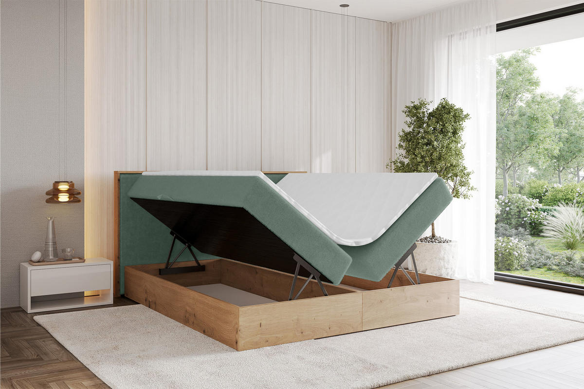 BOXBETT LOLLI9 - 140x200 - H3 Grün - Grün, Holzwerkstoff (140/200cm) - ALTDECOR