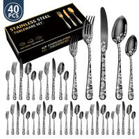 BESTECKSET 40-teilig Edelstahl - Schwarz, Metall - Authentics