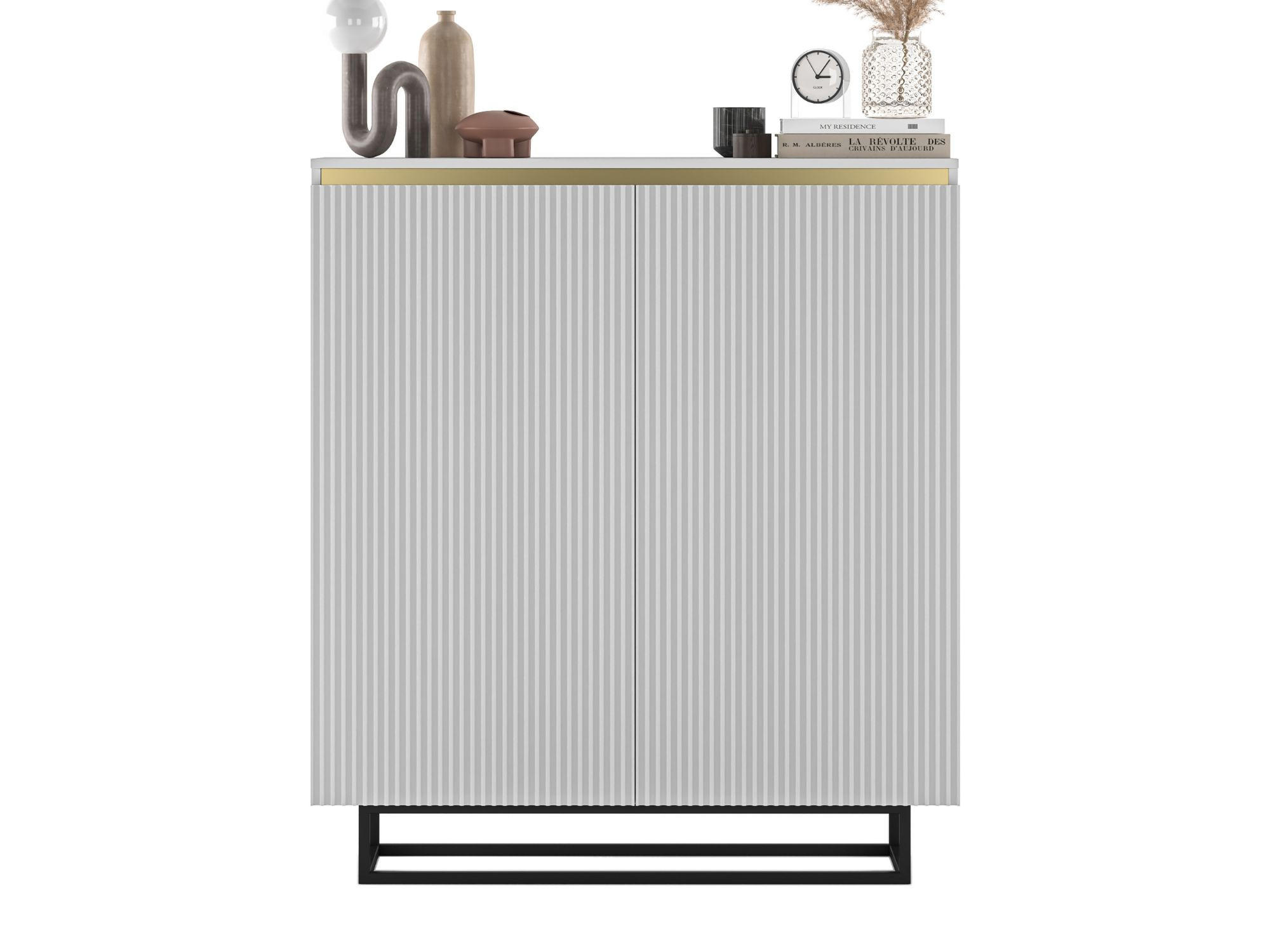 HIGHBOARD Selene 2D Weiß Matt 111 cm - Schwarz/Weiß, Holzwerkstoff/Metall (111/125/35cm) - Meble Lindner