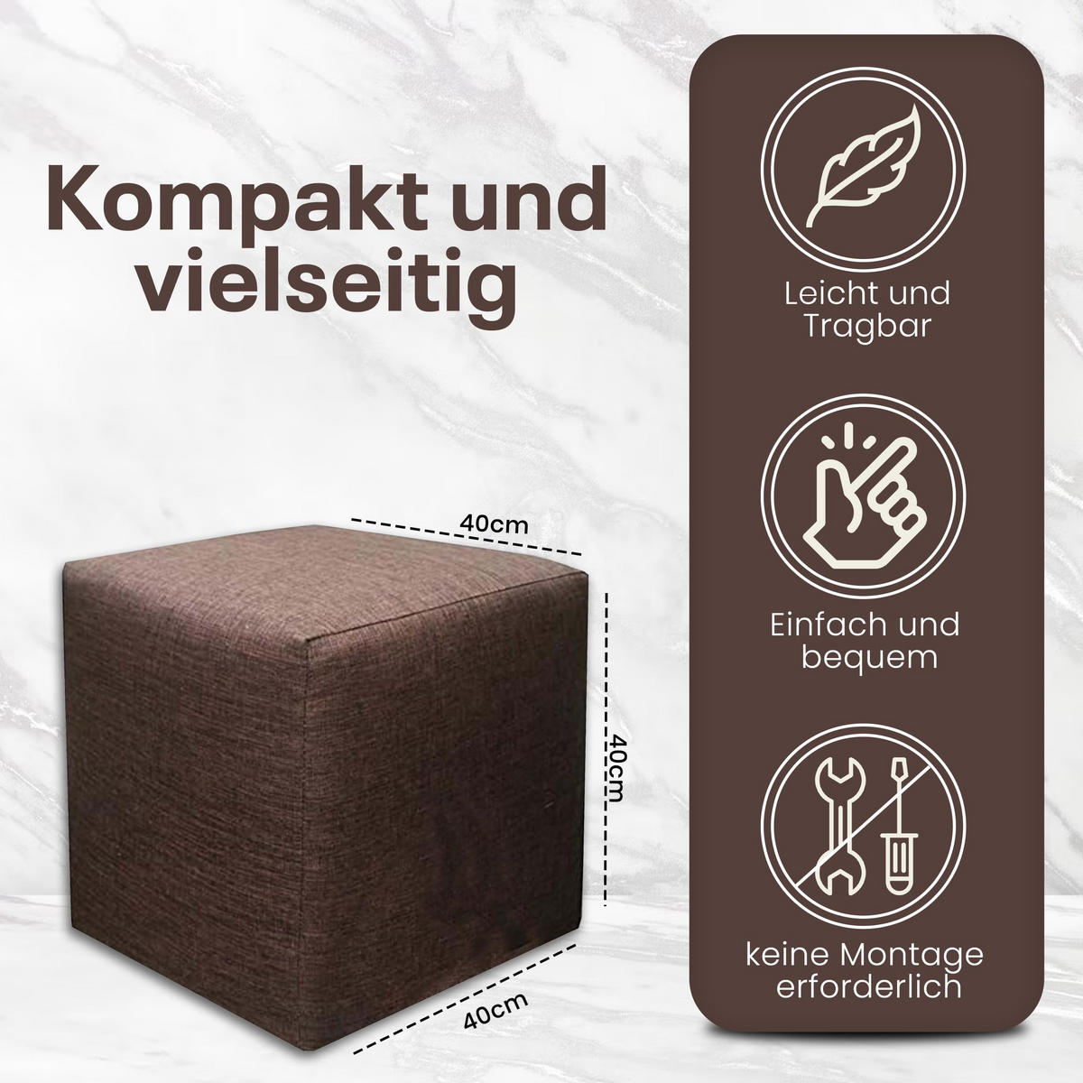 SITZWÜRFEL 40 x 40 x 40 cm Dunkelbraun mit Polsterung und Holzwerkstoffrahmen für Wohnzimmer - Dunkelbraun, Textil (40/40/40cm) - Best For Home