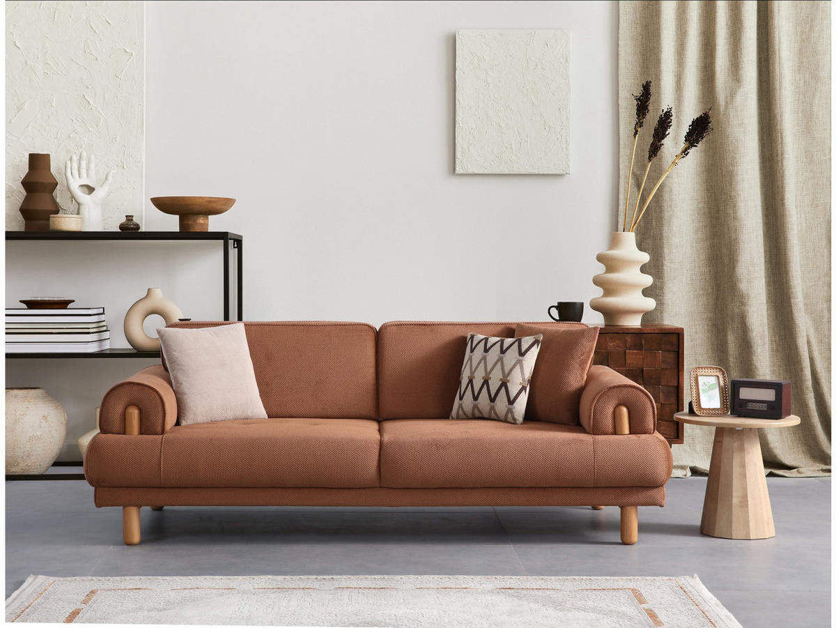 SOFA Selva 3-Sitzer Beige - Beige, Holz/Textil (245/85/85cm)