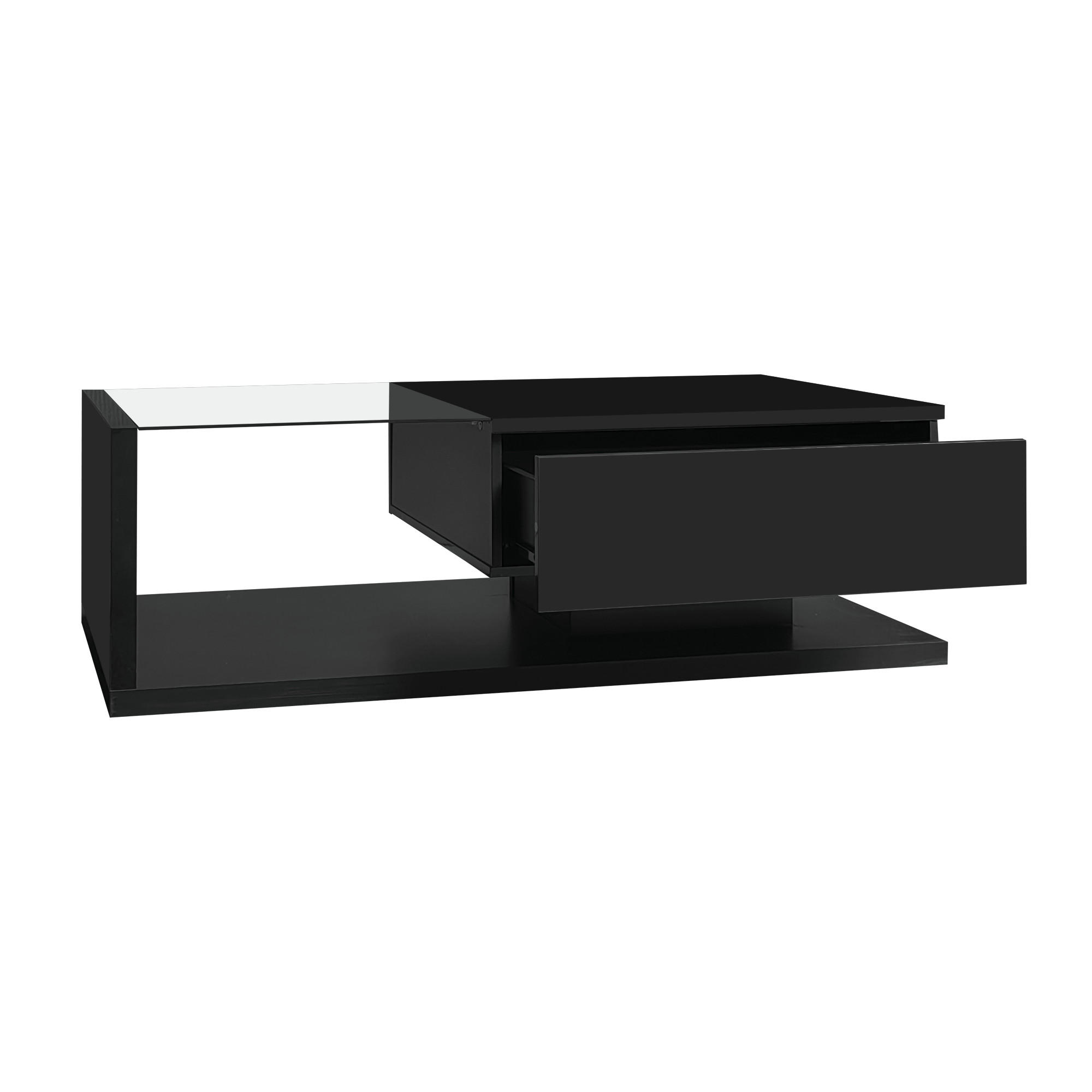 COUCHTISCH Schwarz Hochglanz 105x55x32 cm, Glasplatte, Ablagefach, Wohnzimmer - Schwarz, Holz (55/105/32cm) - PARAFTA HOME