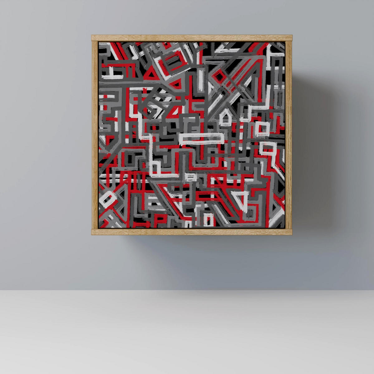 SIDEBOARD BROKEN LINES, Eichefarben, 57,5x42x77,5 cm, Schräge Buchenholzfüße - Eichefarben/Buchefarben, Holzwerkstoff/Buchenholz (57.5/77.5/42cm) - SpaceRebels