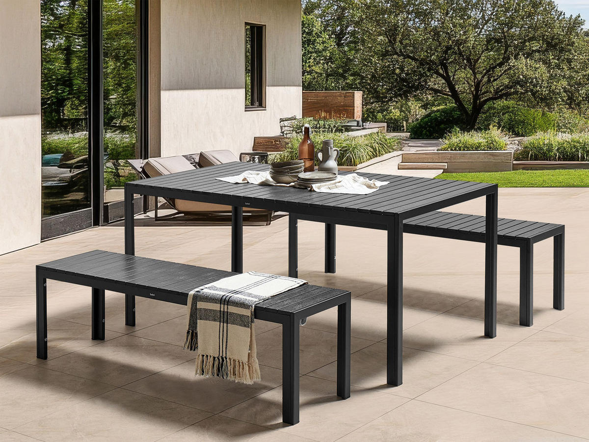 GARTENTISCH-SET 4-Sitzer Schwarz Nardo - Schwarz, Kunststoff - Beliani