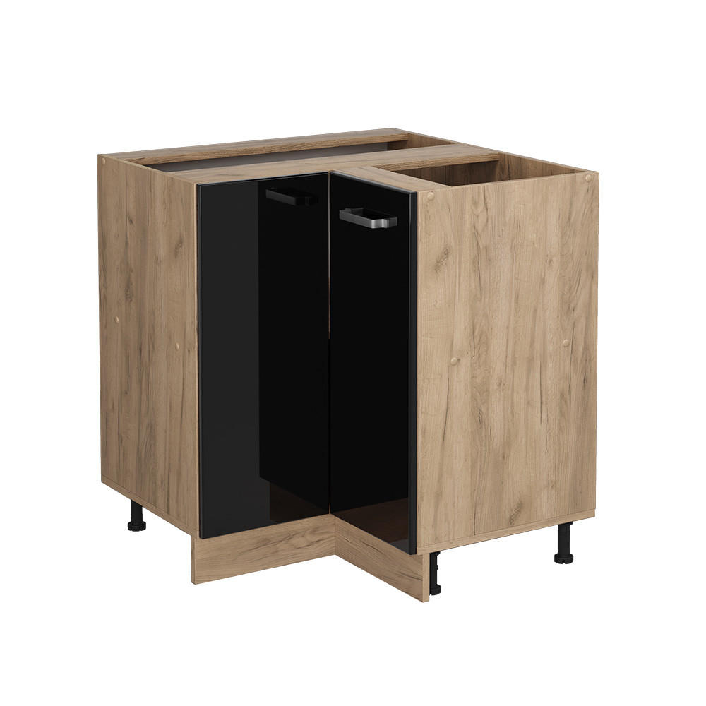 ECKUNTERSCHRANK R-Line Schwarz Hochglanz 75.6 cm ohne AP - Honigeiche/Schwarz Hochglanz, Holzwerkstoff (75.6/81.6/46cm) - Vicco