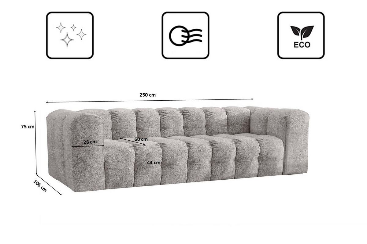 SOFA 4-Sitzer, Komfort, BALOO, Stoff Schenille & Bouclé, Hellgrau - Hellgrau, Holz (250/75/106cm) - Kaiser Möbel