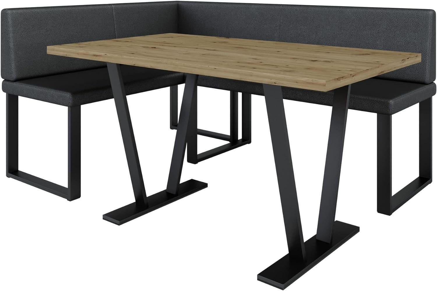 ECKBANKGRUPPE Alina - Kunstleder - 142 x 196 cm - Links - Schwarz - Schwarz, Leder/Metall (196/87/142cm) - AN-Moebel 4u
