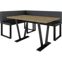 ECKBANKGRUPPE Alina - Kunstleder - 142 x 196 cm - Links - Schwarz - Schwarz, Leder/Metall (196/87/142cm) - AN-Moebel 4u