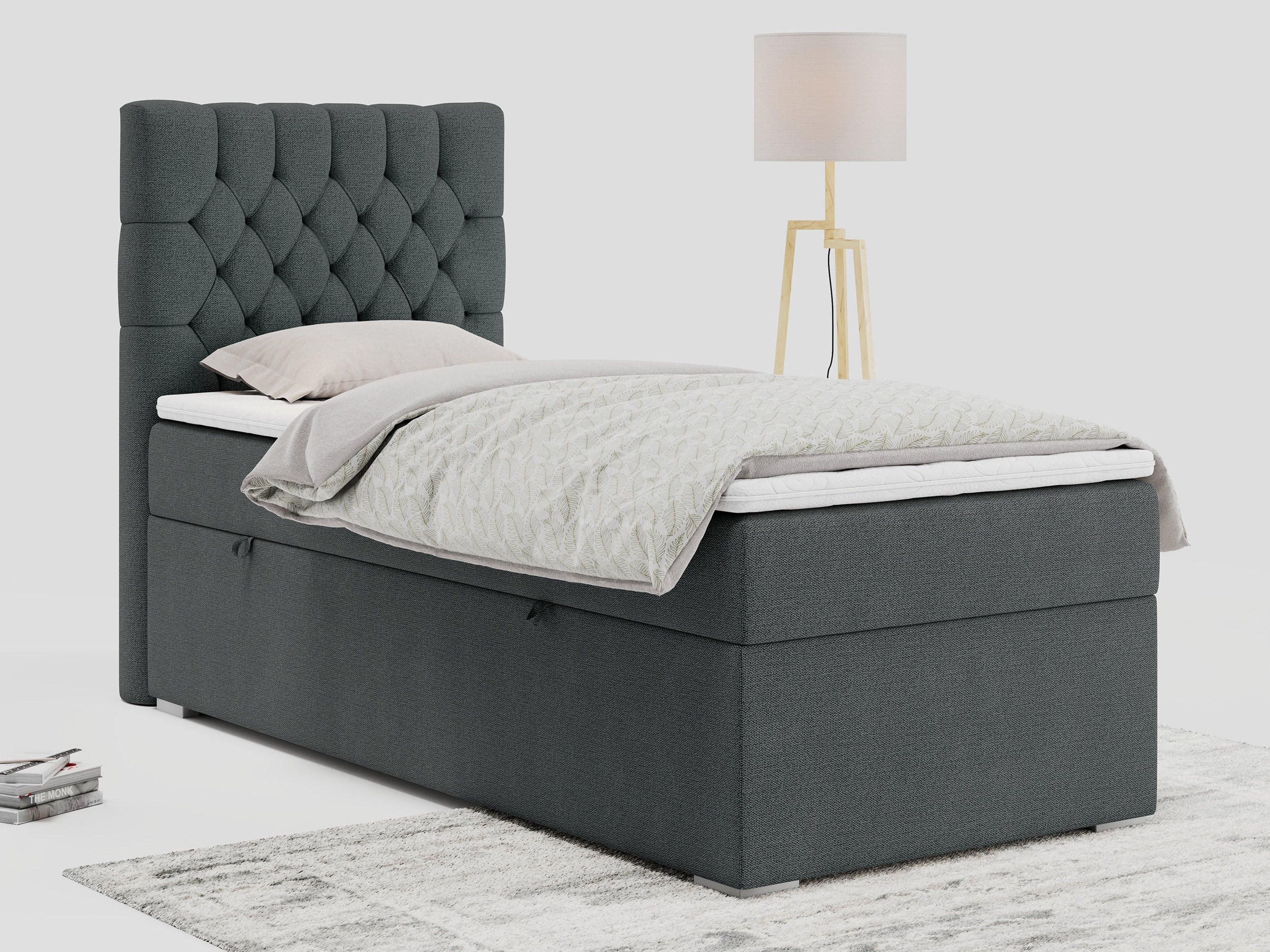 BOXBETT PERA 90/200 Dunkelgrau Struktur - H3 - Links Seite - Dunkelgrau, Holz/Textil (90/200cm) - MKS