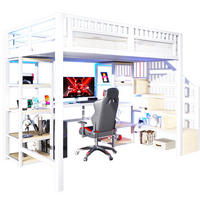 HOCHBETT 140/200 cm aus Metall mit Schreibtisch, Stauraumleiter und LED-Beleuchtung Weiß - Weiß, Metall (140/200cm) - Modenvie