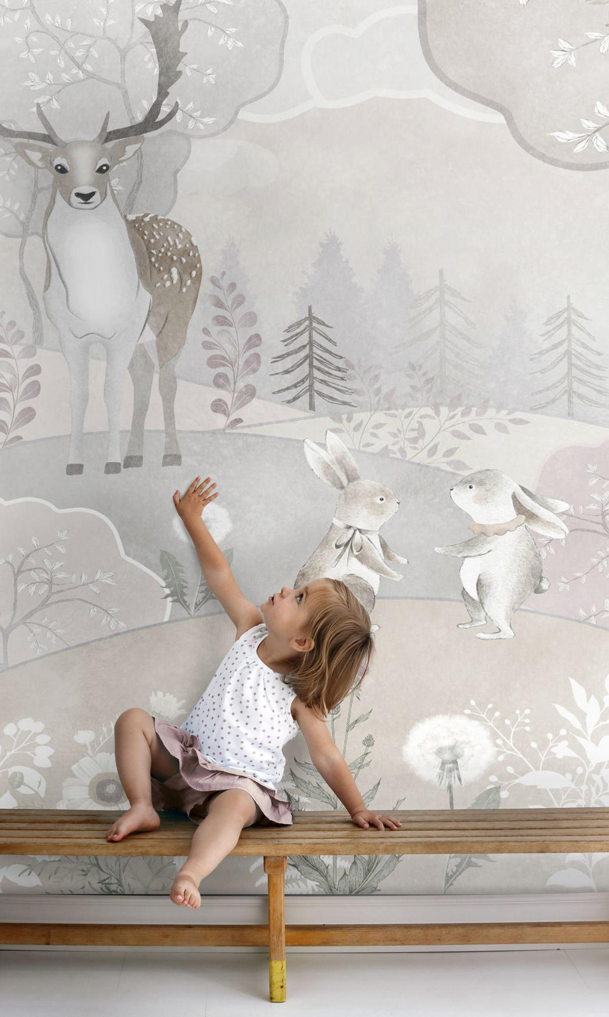 FOTOTAPETE Waldtiere 250 x 279 cm - Pink, Papier (250/279cm) - Sanders & Sanders