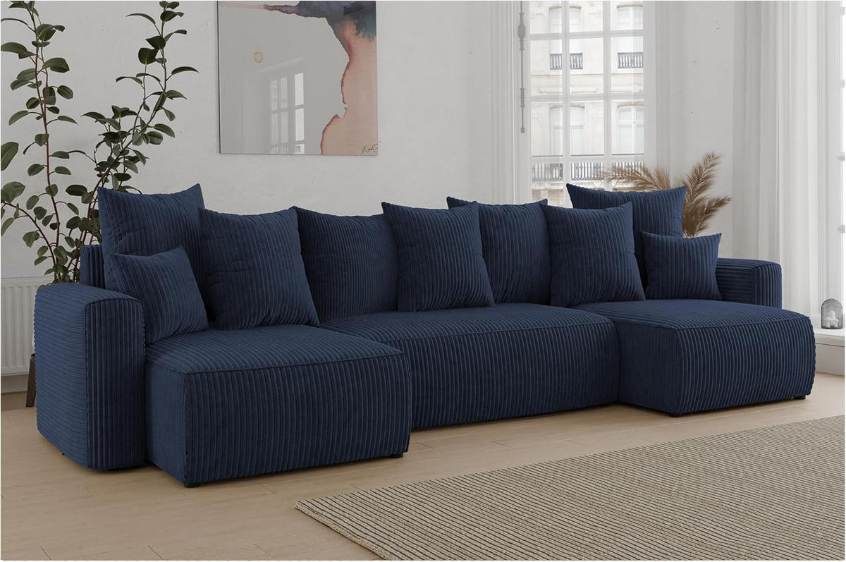 ECKSOFA DAVE U - Blau/Schwarz, Holzwerkstoff (312/142cm) - Meblini