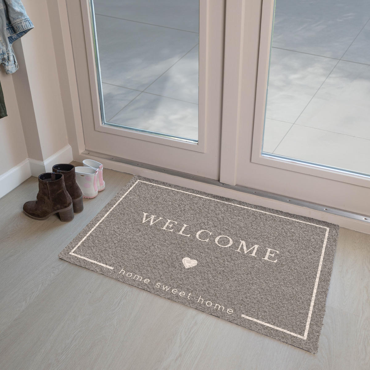 FUSSMATTE Willkommen - Braun 90x60 cm - Taupe, Kunststoff (90/0.4cm) - MuchoWow