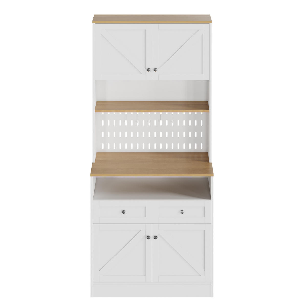 SIDEBOARD 80/40/175 cm in Weiß/Natur mit Scheunentüren und Lochwand - Weiß, Holzwerkstoff (80/175/40cm) - Flora Grace