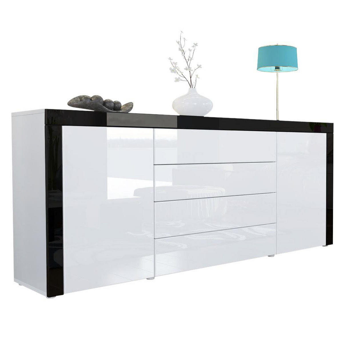 SIDEBOARD La Paz Weiß Hochglanz / Schwarz Hochglanz - Weiß Hochglanz, Holzwerkstoff (167/72/35cm) - Vladon