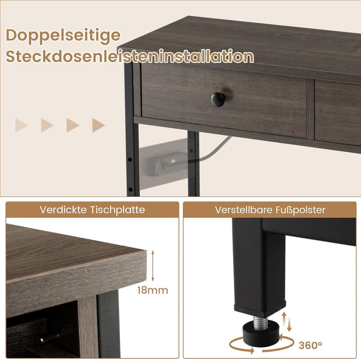 KONSOLENTISCH 81cm Grau - Grau, Holz (81/30/81cm) - COSTWAY