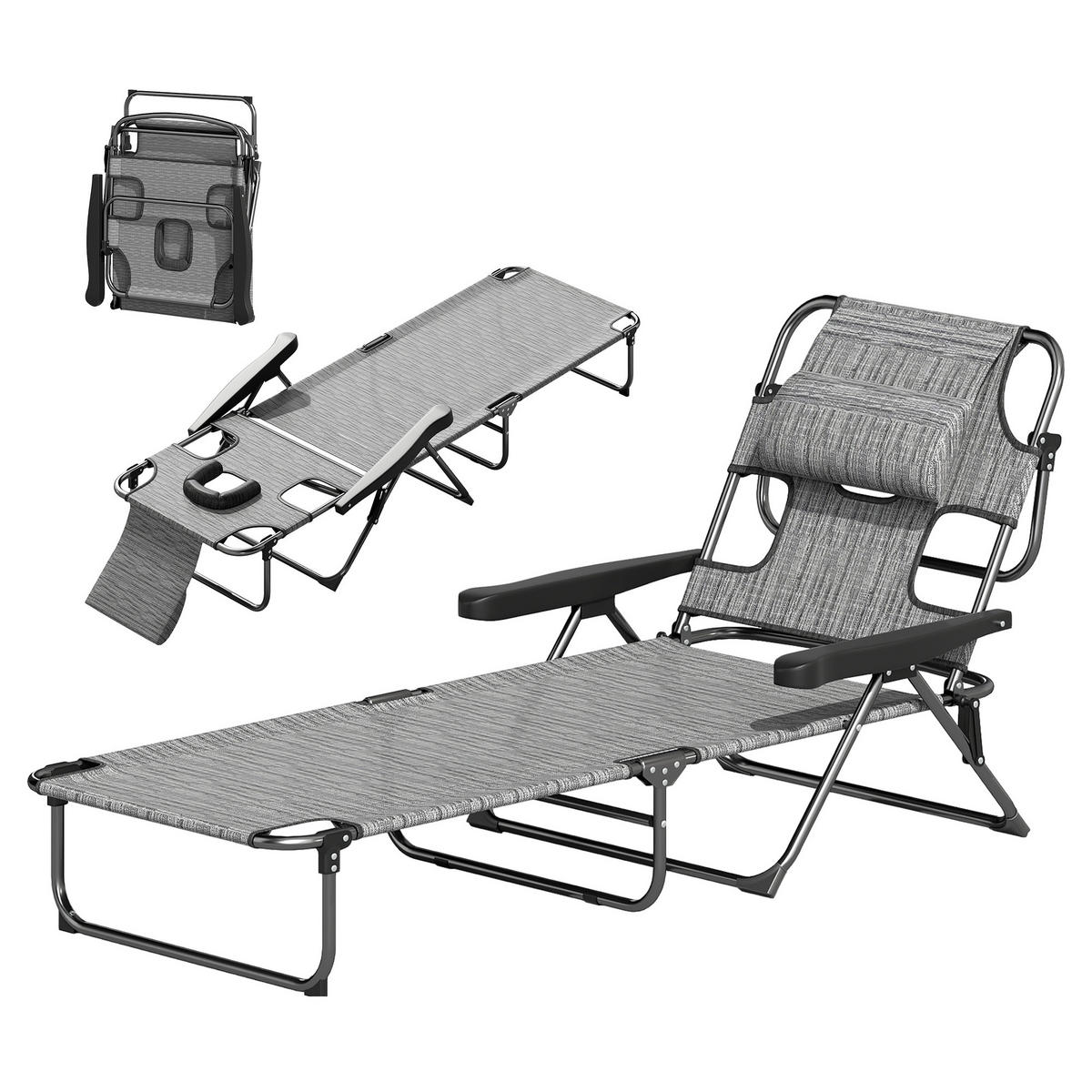 SONNENLIEGE Klappbare Gartenliege mit 4-fach verstellbarer 145 x 72 x 89 cm ,Grau - Grau, Metall (72/89/145cm) - Vallsero