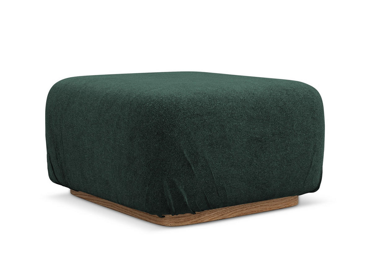 POUF Bouclé Stoff Grün - Dunkelgrün/Braun, Holz/Textil (83/95/41cm) - Makamii