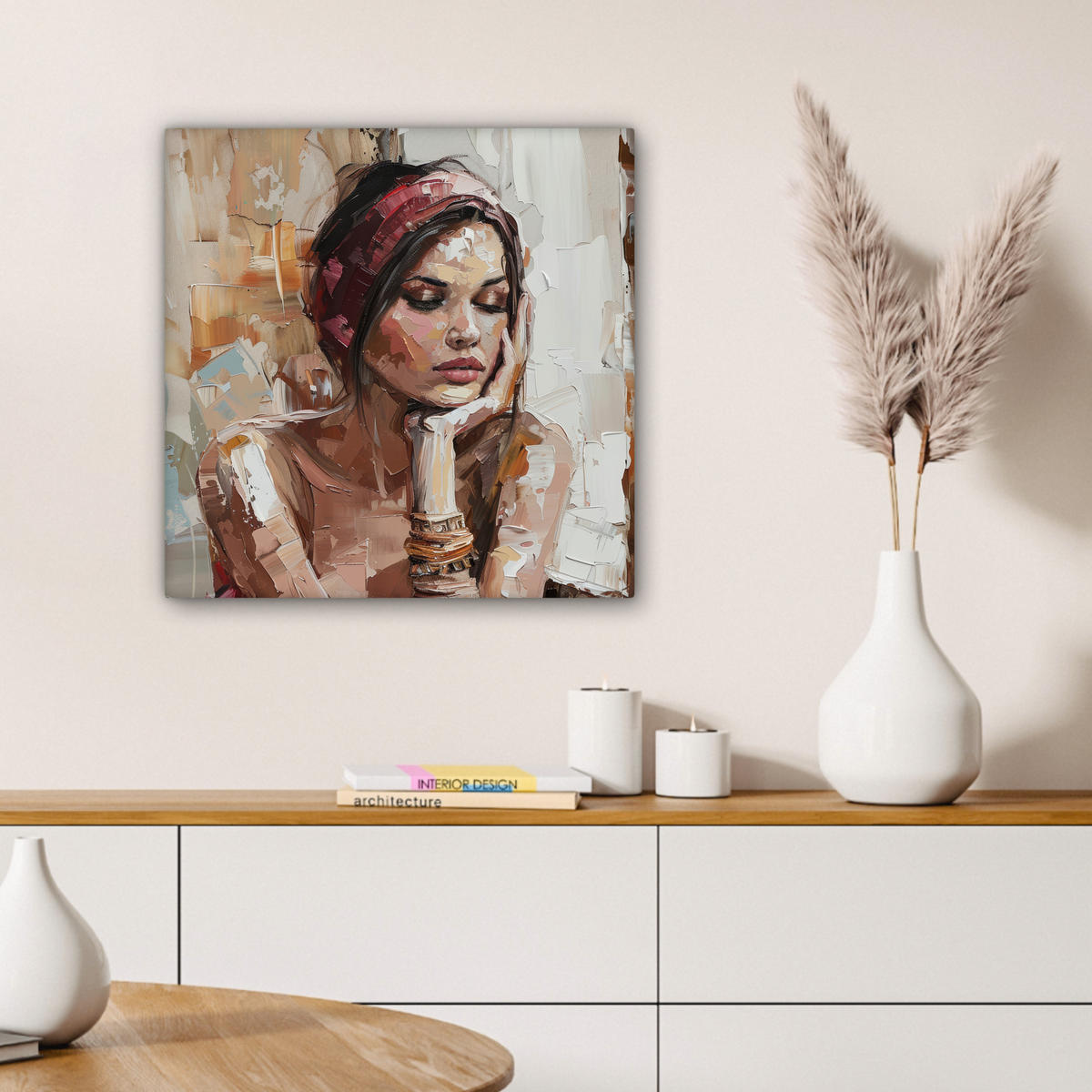 LEINWANDBILD Frau - Lackierung - Porträt - Modern Wandbild Wohnzimmer 50x50 cm - Altrosa, Textil (50/50cm) - MuchoWow