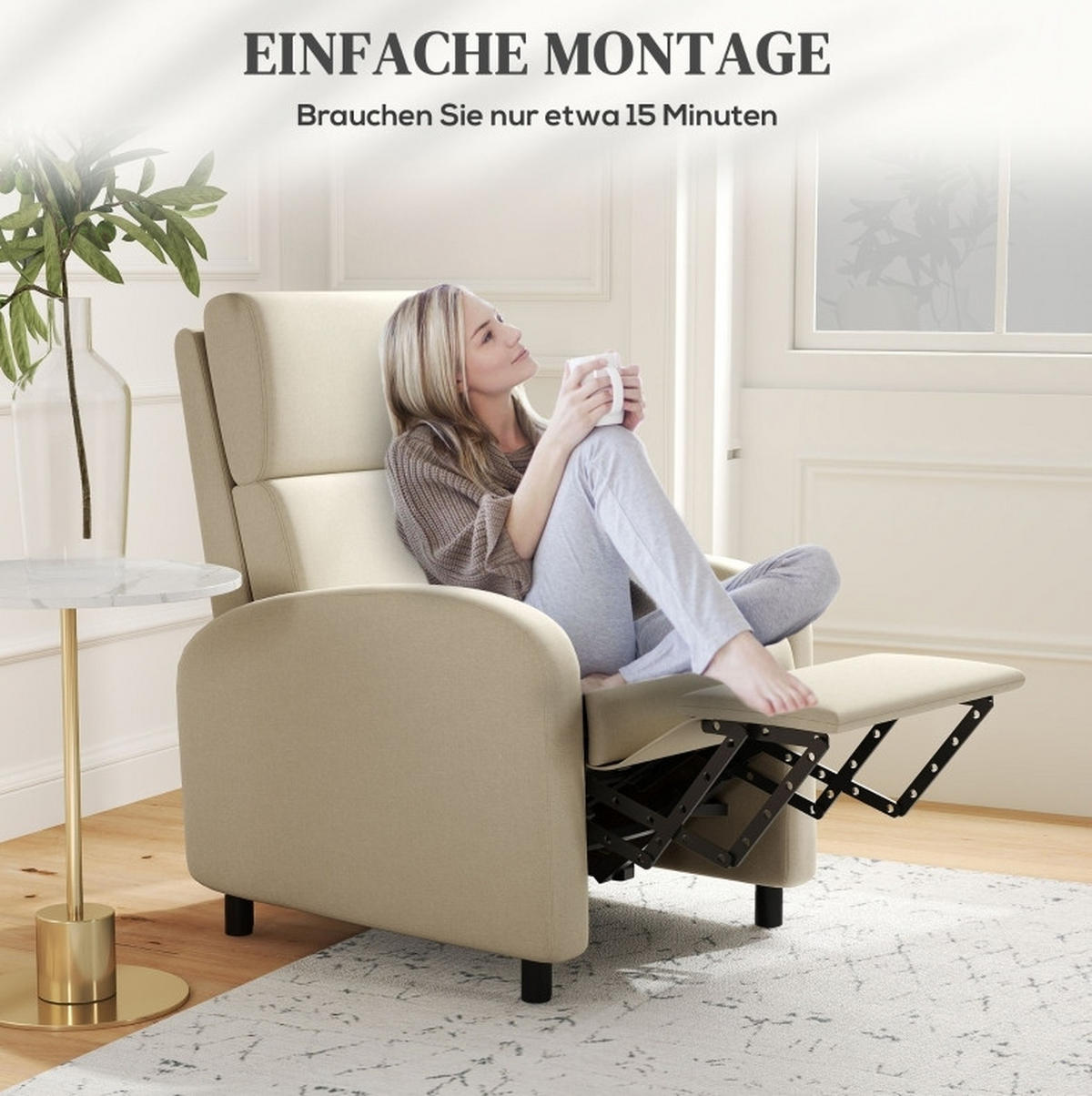 SESSEL 64/86/102 cm in Cremeweiß mit Liegefunktion - Creme, Textil (64/102/86cm) - Flora Grace