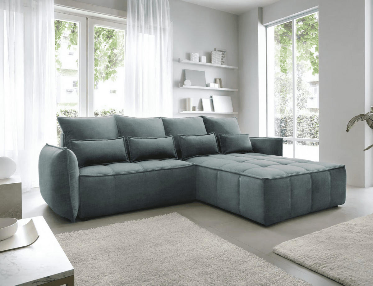 ECKSOFA mit Schlaffunktion und Bettkasten - Grün, Textil (196/265cm) - Eltap