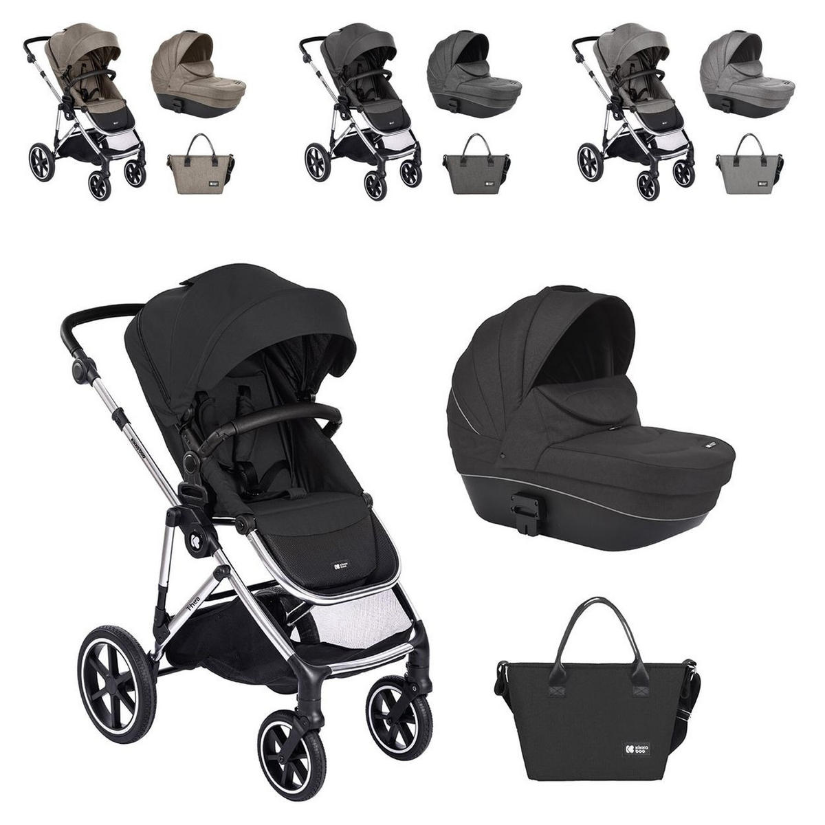 KINDERWAGEN Thea 2 in 1 schwarz Babywanne, Wickeltasche, Fußabdeckung - Schwarz, Textil/Metall (93/58/104cm) - Kikka boo