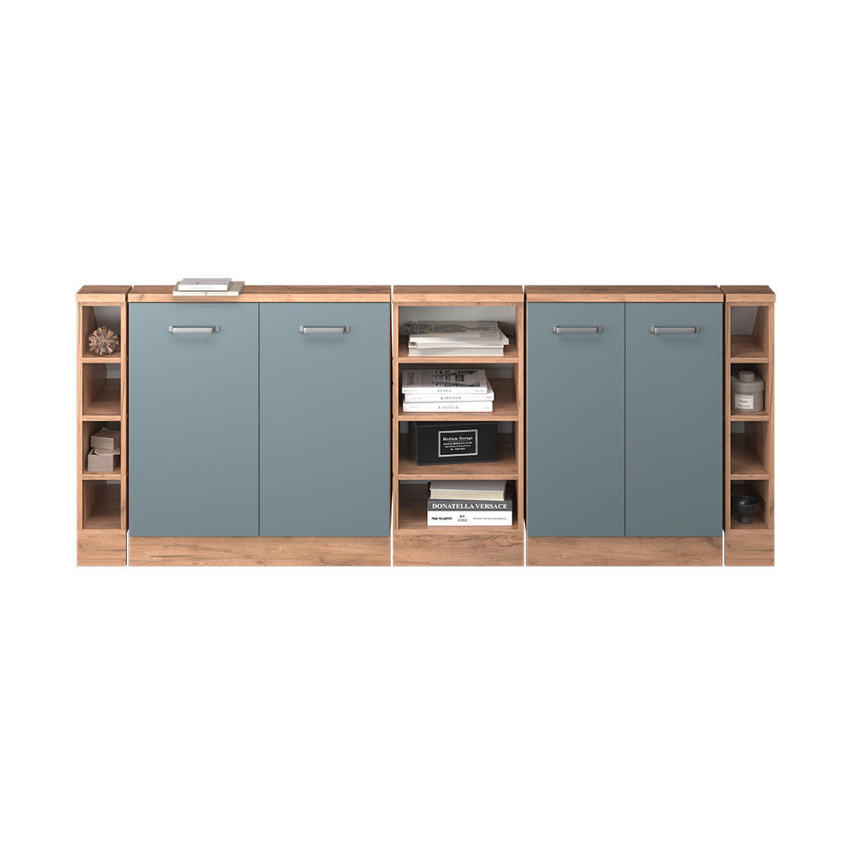 KUCHYŇSKÁ SKŘÍŇKA POD ŠIKMOU STŘECHU R-Line Modrošedý/zlatý dub - medově dubová/šedohnědá, kompozitní dřevo (210/81.6/46cm) - Vicco